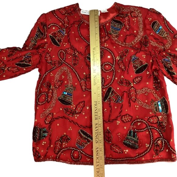 Vintage Scala Red Beaded Sequin Silk Evening Jacket Women's Size Small - Picture 5 of 6